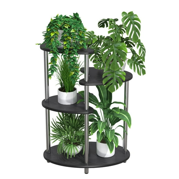 36" 4 Tiered Plant Stand Indoor Pot Planter Modern Accent Display Table, Oval Black