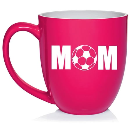 

MOM Soccer Ceramic Coffee Mug Tea Cup Gift for Her (16oz Hot Pink)