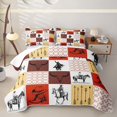 thumbnail image 2 of jejeloiu Western Cowboy Patchwork Pattern Quilt King Kids,Retro Boho Farmhouse Print King Coverlet Set,3-Piece, 2 of 7