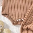 thumbnail image 5 of WUANDIXFA Baby Boy Clothes Color Block Ribbed Knitted Outfits Long Sleeve Romper+ Pants 2PCS Outfit 0-12 Months (Khaki, 6-12 Months), 5 of 9