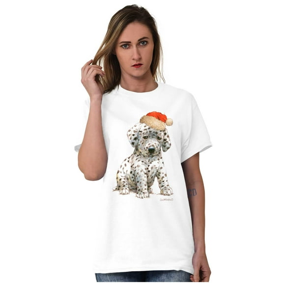 Christmas Dalmatian Puppy Santa Hat Women's Graphic T Shirt Tees Brisco Brands S