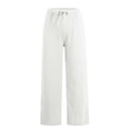 thumbnail image 3 of Women's cotton linen drawstring high-waisted casual loose wide-leg pants royal blue XXXL, 3 of 4
