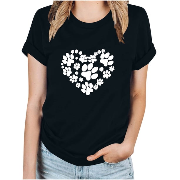 Puntoco Camiseta informal de manga corta con cuello redondo y estampado a la moda para mujer