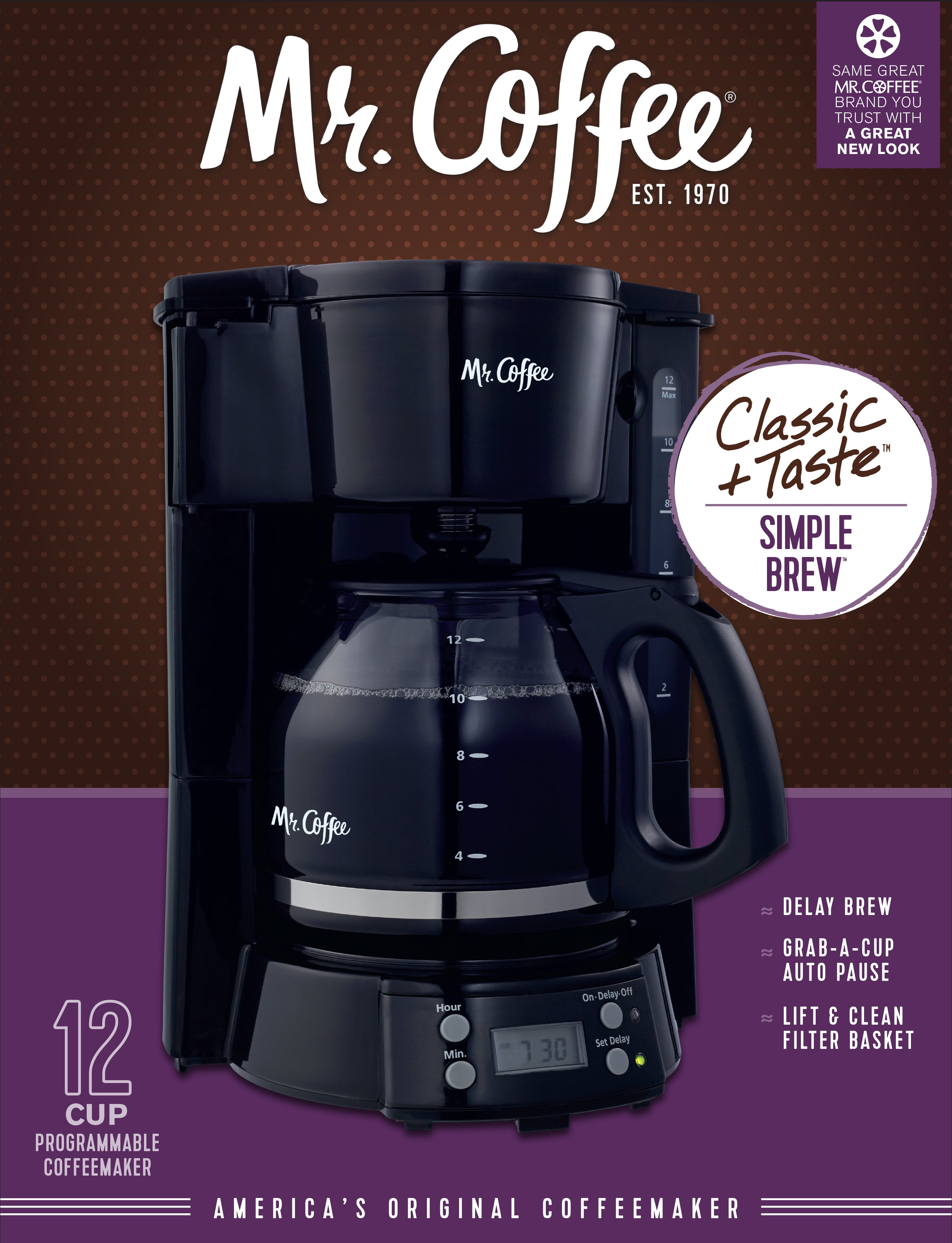 Mr. Coffee Programmable Drip Coffeemaker, 12 Cup, Black Stainless  BVMC-EJX37