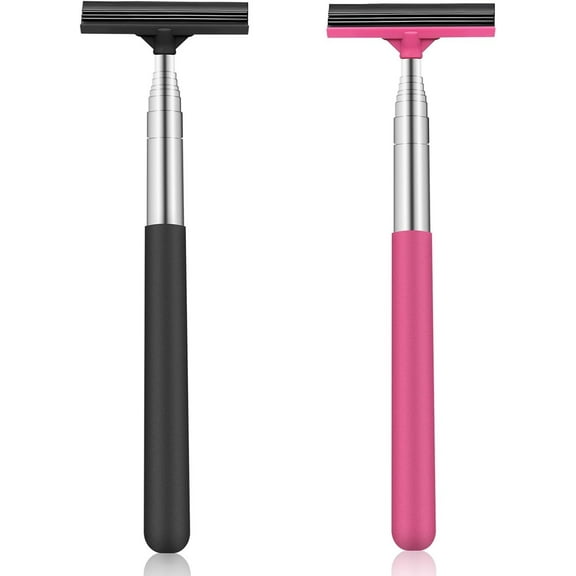 RUseeN 2 Pcs Car Mirror Wiper, 38.6 in Handle Car Side Mirror Squeegee, Car Mirror Squeegee, Side Mirror Squeegee, Mini Squeegee for Rainy Foggy Weather (Black/Pink)