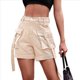 thumbnail image 2 of Pantalones Cortos de Sarga de Tiro Medio y Alto para Mujer, Elásticos, con Bolsillos, para Discotecas Caqui Superficial M, 2 of 10