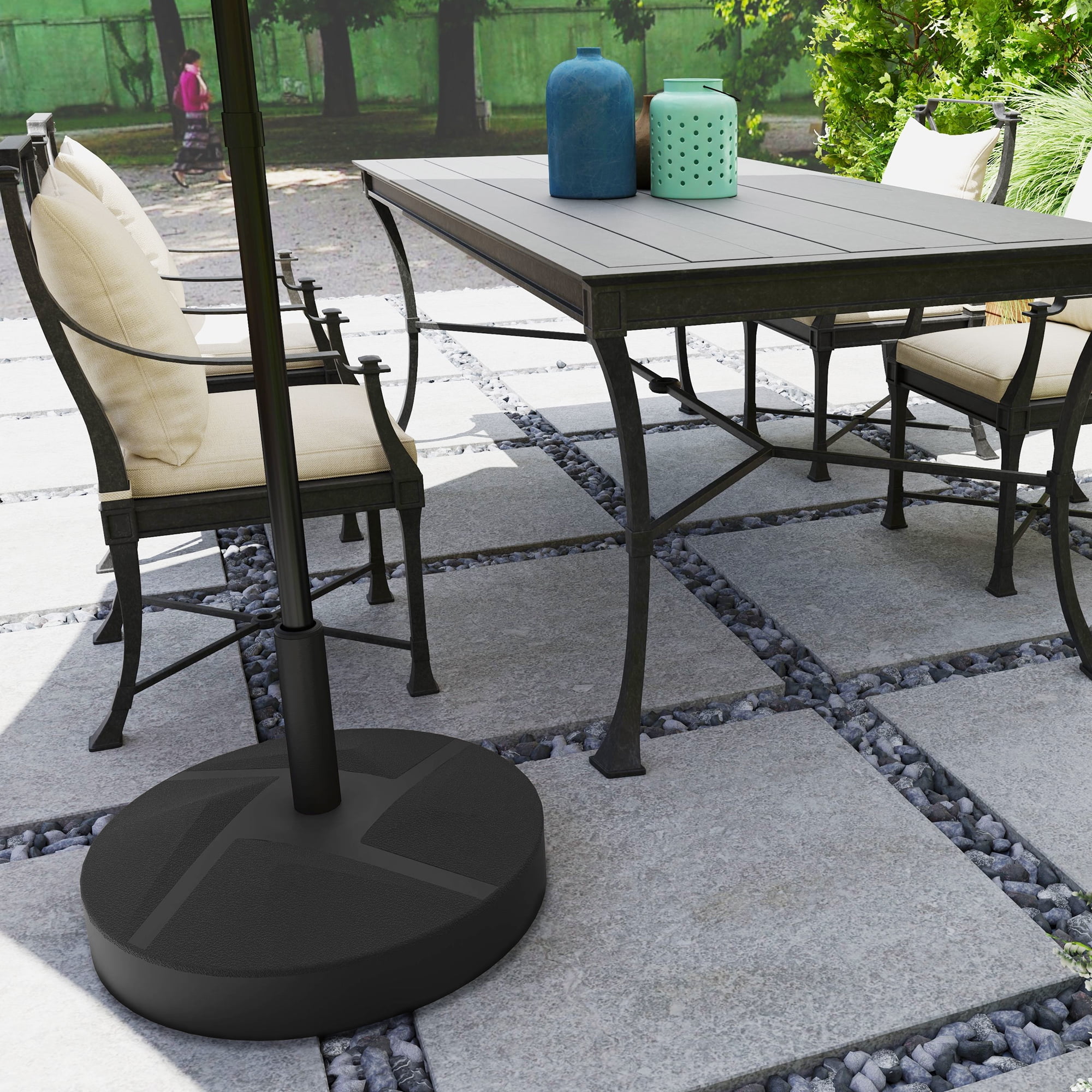 Homiyad Patio Umbrella Base Holder, Heavy Duty Outdoor Umbrella Stand Base, Filled Up to 66lbs with Stand or 55lbs with Water for Garden, Poolside, Black