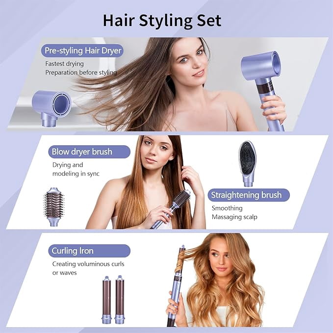 5 in 1 Hot Air Styler, High-Speed Negative Ionic Hair Dryer Fast Drying, Multi Hair Styler, Professional Blow Dryer Brush for Curling, Volumizing, Straightening & Styling with a Travel Case