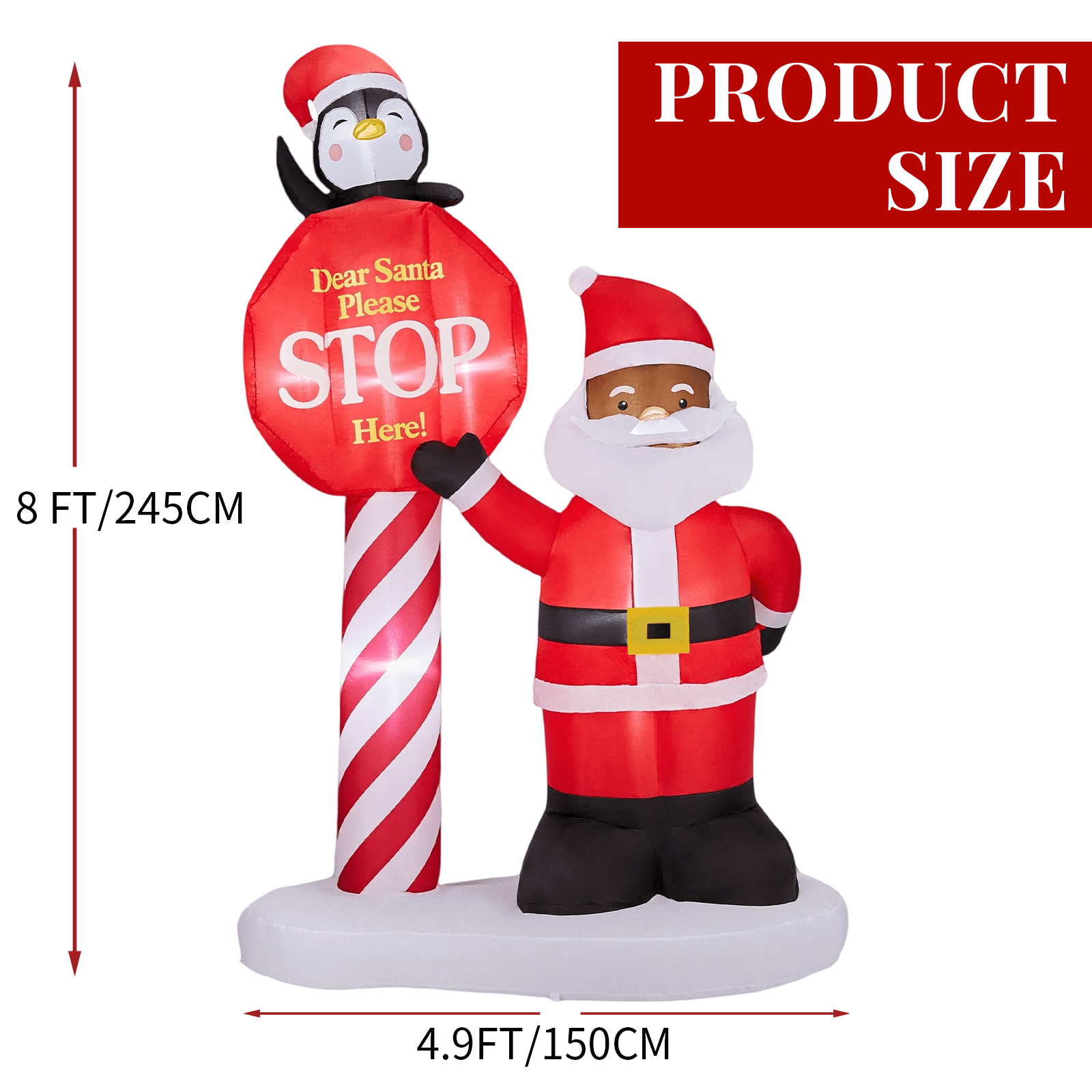Astoutdoor Christmas Inflatable Decoration, Black Santa & Road Sign, 59.1 x 29.5 x 96.5 in, Built-in LED Lights, Blow Up Yard Decor