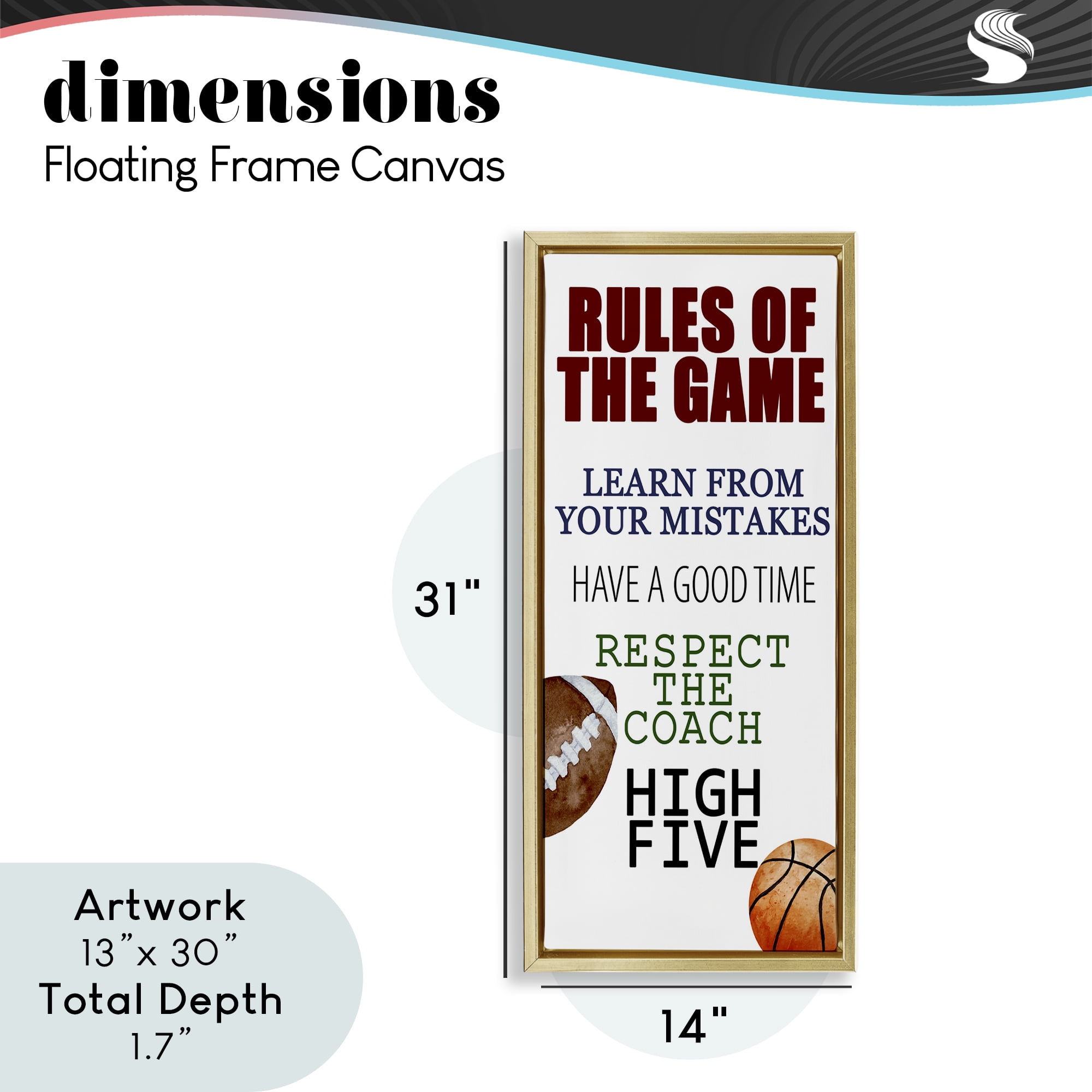 Motivational Rules Of The Game Gold Framed Floater Canvas Wall Art, design by Kim Allen