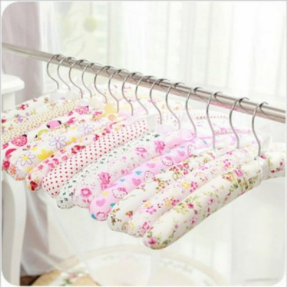 6PCS Satin Padded Hangers for Women Clothing - Floral Sweater Hangers No Bump - Padded Coat Hangers for Wedding - Thick Foam Silk Clothes Hangers for Adult(Random Color)