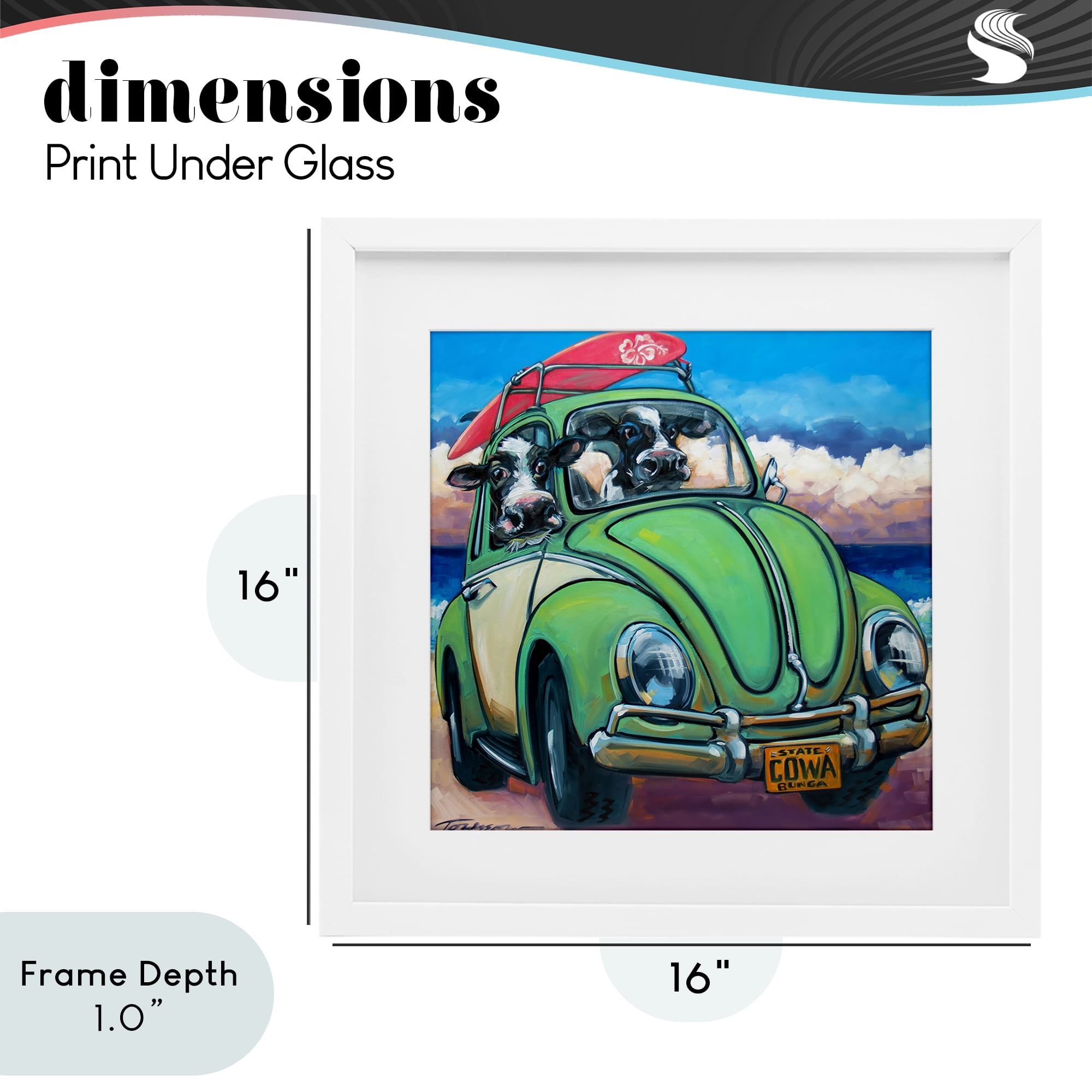 Stupell Industries Cowabunga Surfer Cows White Framed Print Under Glass, design by CR Townsend