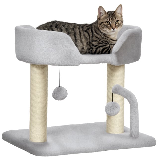PawHut Cat Tower, Cat Tree Condo with Sisal Scratching Posts, Light Grey