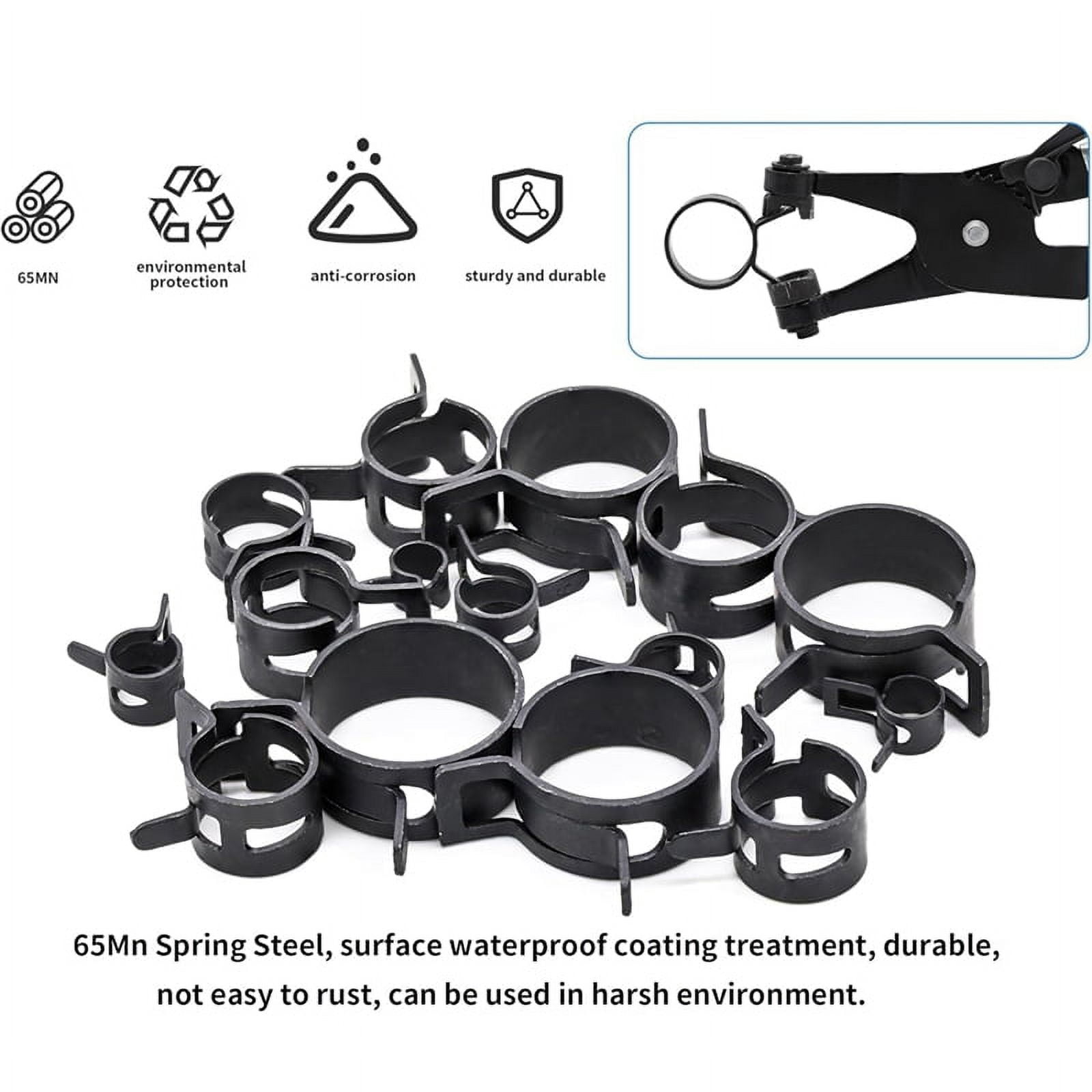 130Pcs 6-25mm Spring Band Hose Clamps with Swivel Hose Clamp Plier Assortment Kit,Constant Tension Hose Clamp Line