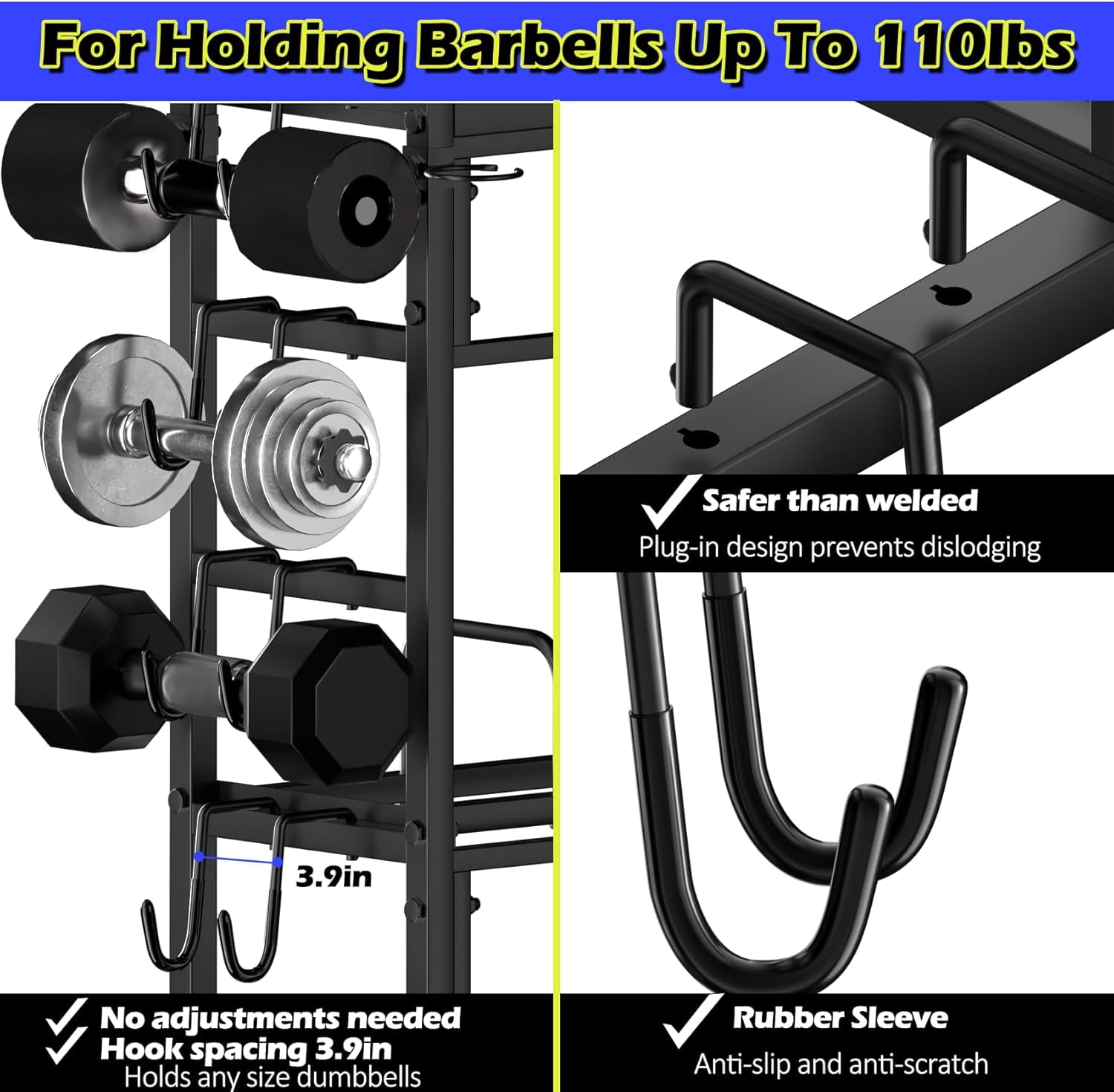 Dumbbell Rack - Weight Plate Rack for Home Gym, Peloton Weights for 2700lbs Large 3 Tier Kettlebell Barbell Rack Workout Equipment Strength Training Dumbbell Organization Stand Only