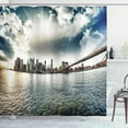 thumbnail image 1 of NYC Shower Curtain, Fantastic View of Brooklyn Bridge and Shore with Skyscrapers Sunset Cloudy Sky Photo, Fabric Bathroom Set with Hooks, 69W X 75L Inches Long, Multicolor, by Ambesonne, 1 of 3