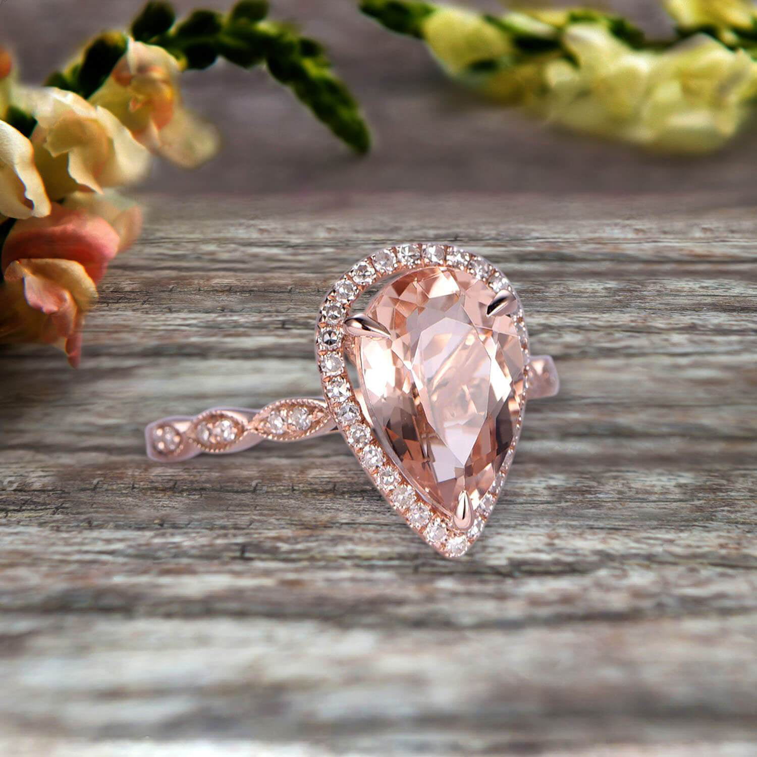 14k Rose and White Gold Vintage Morganite and Diamond Ring | Naghi's Jewelry
