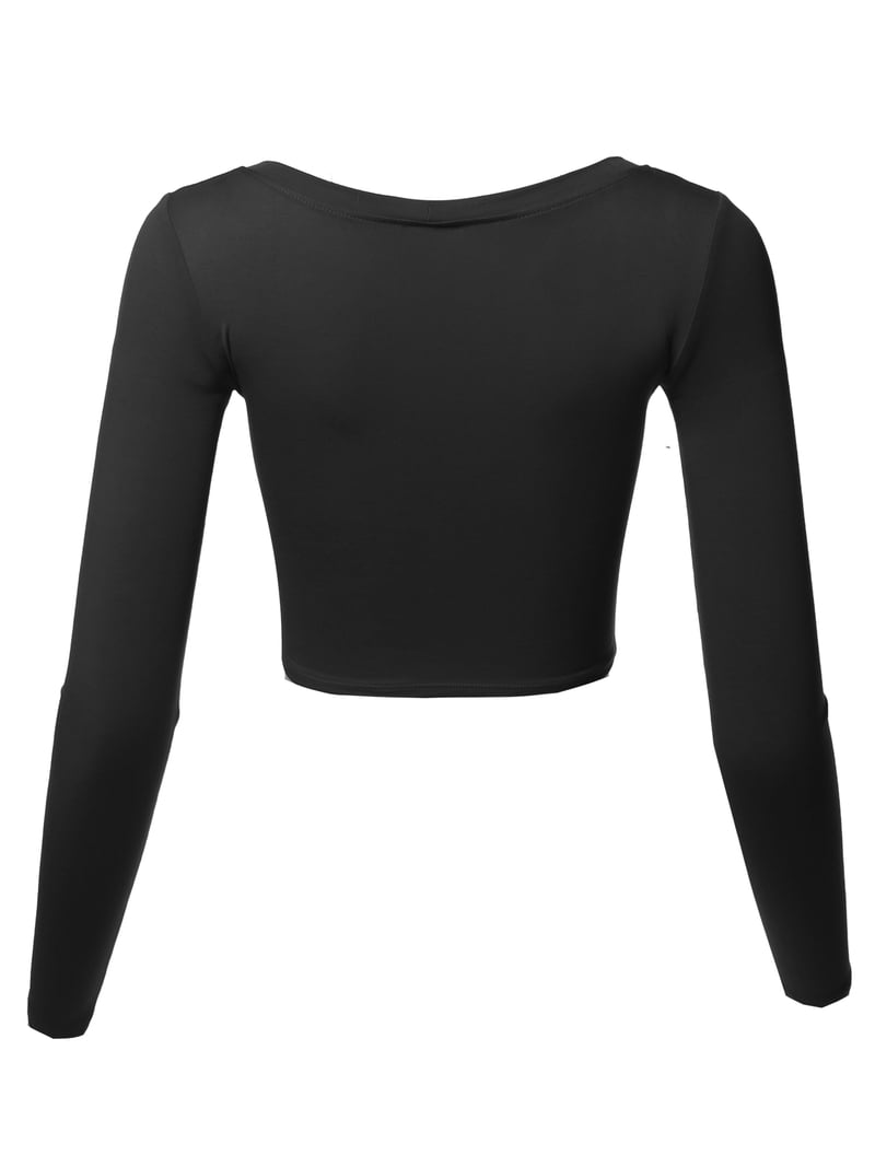 A2Y Women's Basic Solid Stretchable Scoop Neck Long Sleeve Crop