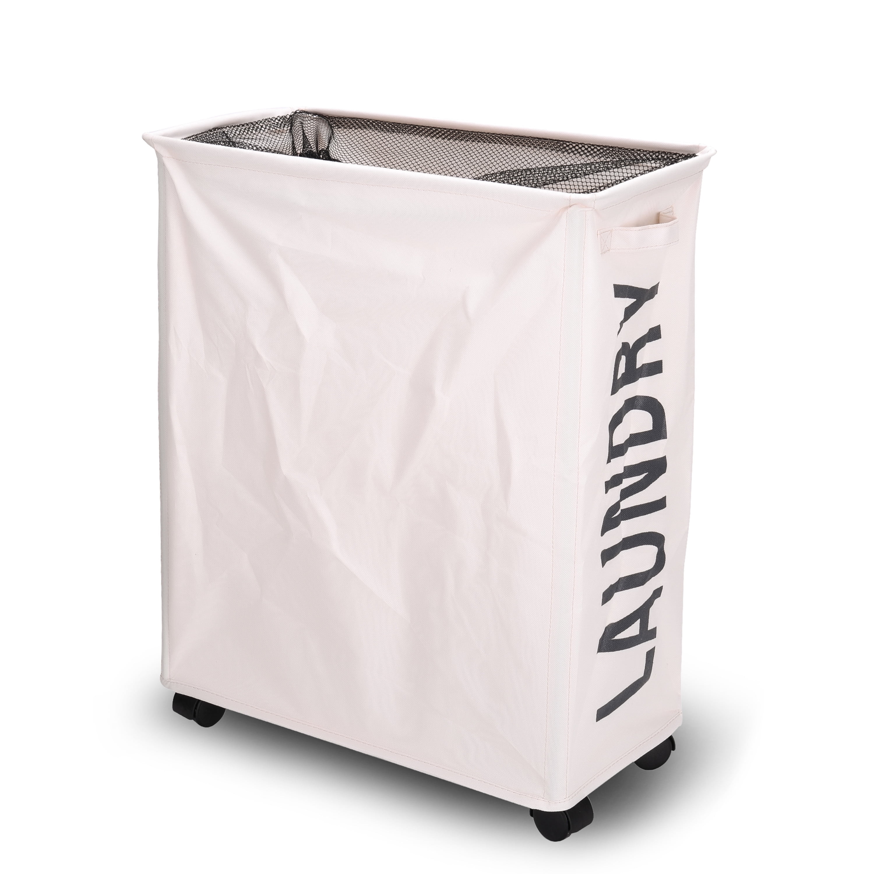 Danya B Collapsible Waterproof Wheels Folding Laundry Hamper, White