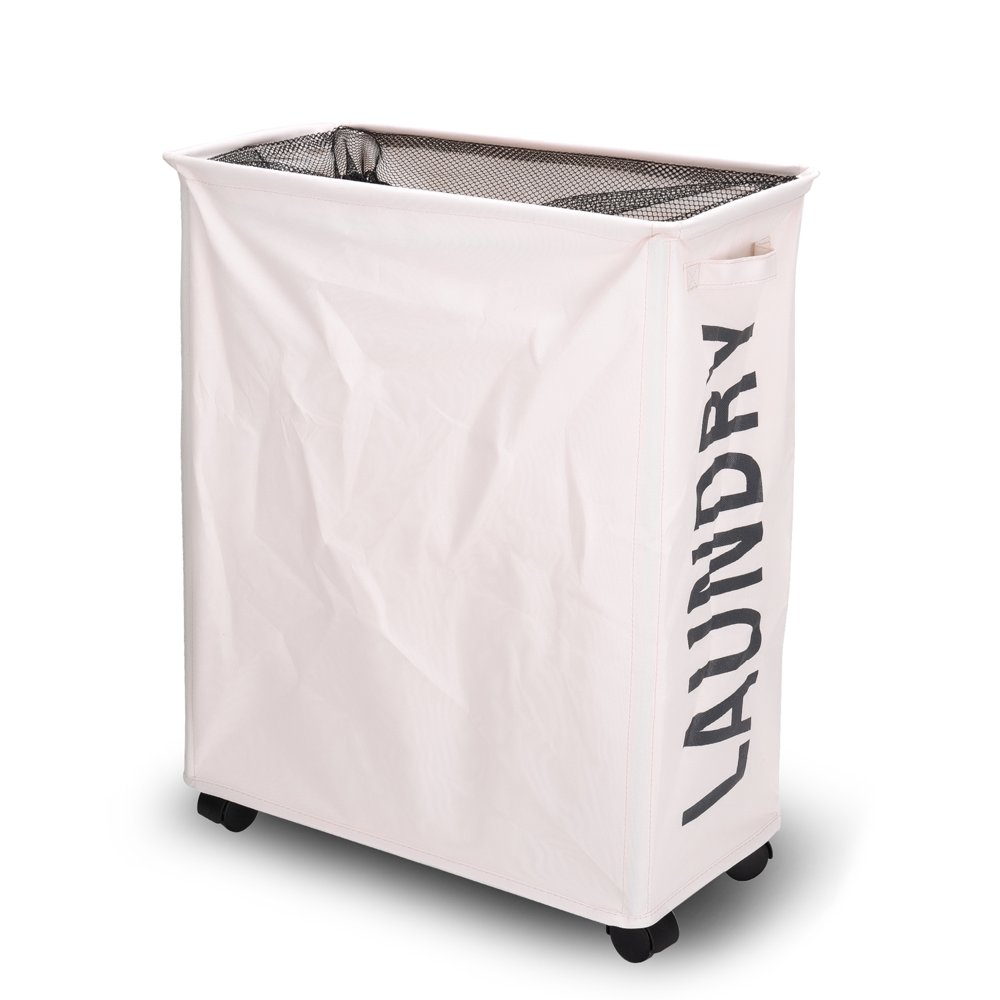Danya B. Collapsible Waterproof Folding Laundry Hamper on Wheels White