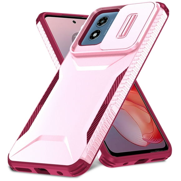 AutoCovers Étui Robuste pour Motoroal Moto g Play 4G 2024, Protecteur d'Objectif de Caméra Coulissant de Qualité Militaire, Pare-Chocs Antichoc pour Téléphone pour Moto g Play 4G 2024, Rose