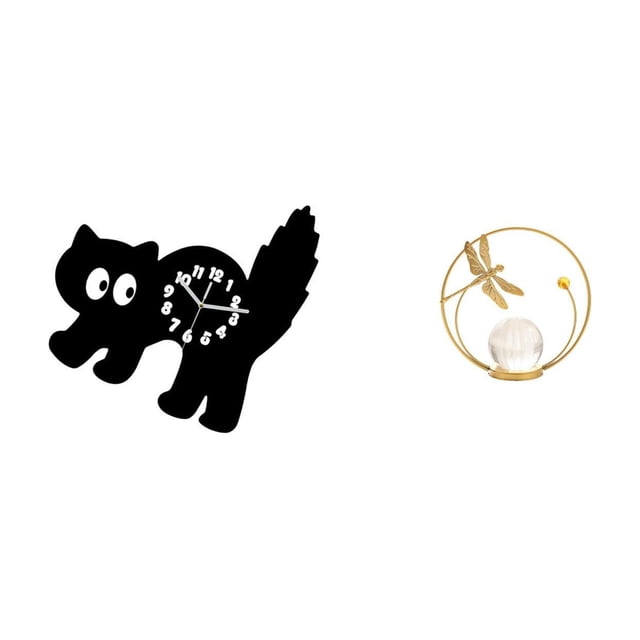 Reloj de pared con forma de gato, estatua de bola de cristal, decorativo, silencioso, sin , de acrílico y hierro, ideal para dormitorio, sala de