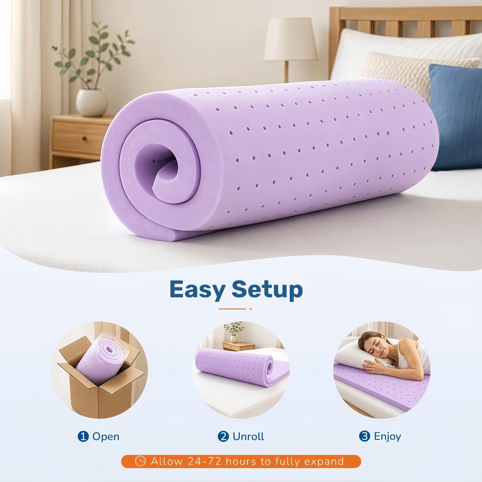 Kelno Queen Size Mattress Topper 2IN Cooling Gel Memory Foam Ventilated Breathable Bed Topper for Pressure Relief, Purple