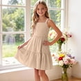 thumbnail image 2 of ASEIDFNSA Girls Sleeveless Ruffle Dress with Tiered Hem Smocked Bodice and A Line Fit (Beige,13-14 Years), 2 of 3