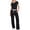 Black, variant on Women's 2 Piece Lounge Set V Neck Short Sleeve Top and Wide Leg Pants with Pockets Casual Travel Outfit for Vacation Airport Work from Home