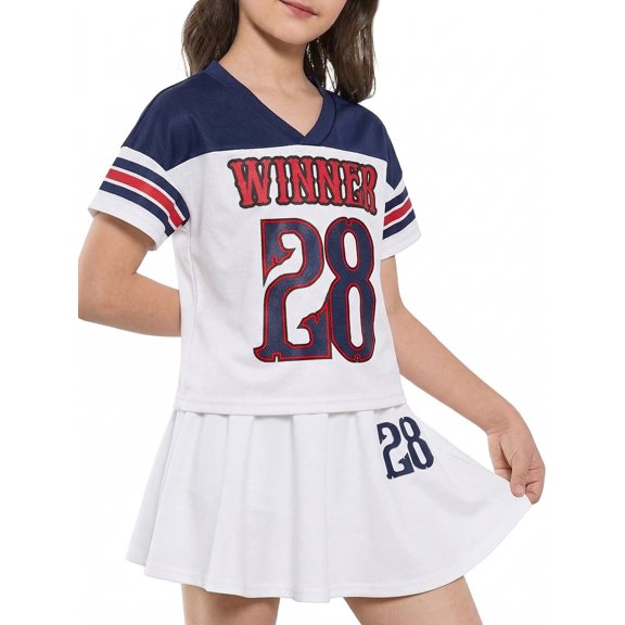 PureChapter Girls Clothing Sets Color Block Short Sleeve T-Shirt & Pleated Skirt 2 Piece Outfit for Kids 7-14