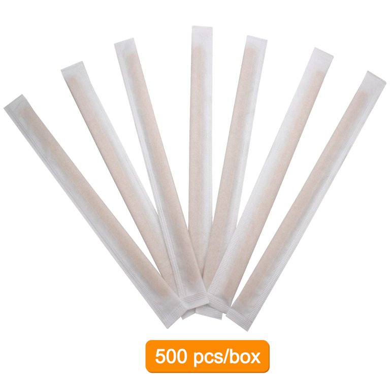 Blue Top Individually Paper Wrapped Wooden Coffee Stirrers 4.3 inch Pack 500, Disposable Wood Sticks for Coffee/Tea/Hot Beverage/Hot Chocolate/Cold