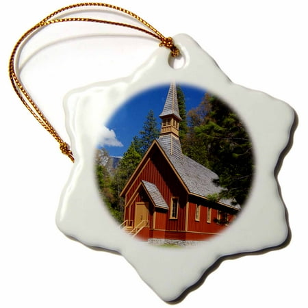 Chapel Ornament - 3dRose California, Yosemite Chapel in springtime - US05 BJA0492 - Jaynes Gallery - Snowflake Ornament, 3-inch