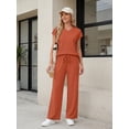 thumbnail image 4 of Cueply 2 Piece Sets for Women Summer Casual Vacation Outfits Cap Sleeve Wide Leg Long Pants Lounge Sets, 4 of 10