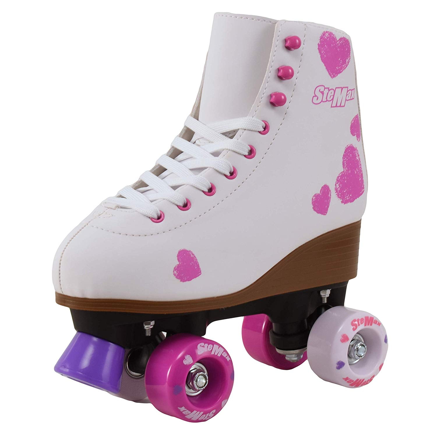 CAROMA-21 Kids Youth Roller Skates Girls Boys Quad Skates Size J10-Men 5 Pink 