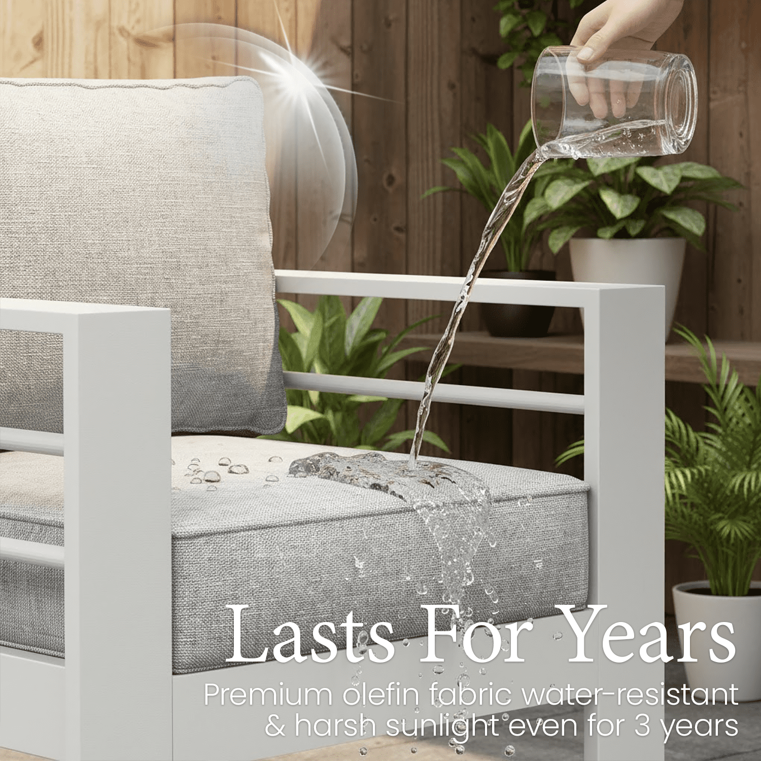 LayinSun Aluminum Furniture Set with Fire Pit Table, 5 Pieces Patio Sectional Conversation Chat Sofa Modern Seating Set