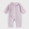 thumbnail image 5 of SERTG Baby Girls Ruffle Neck Bodysuit Long Sleeve Jumpsuit Lightweight Cotton Everyday Wear Snap Closure Comfort Fit Infant One-Piece Outfit(Purple,6-9 Months), 5 of 7