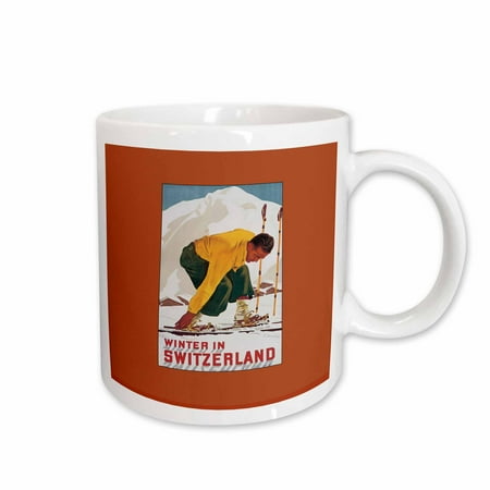 

3dRose Winter in Switzerland Man Putting on his Skis Luggage Label Ceramic Mug 11-ounce