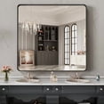 thumbnail image 6 of 32X32 Inch Black Metal Framed Bathroom Mirror for Wall, Matte Black Bathroom Vanity Mirror Farmhouse, Anti-Rust, Hangs Horizontally or Vertically, 6 of 6