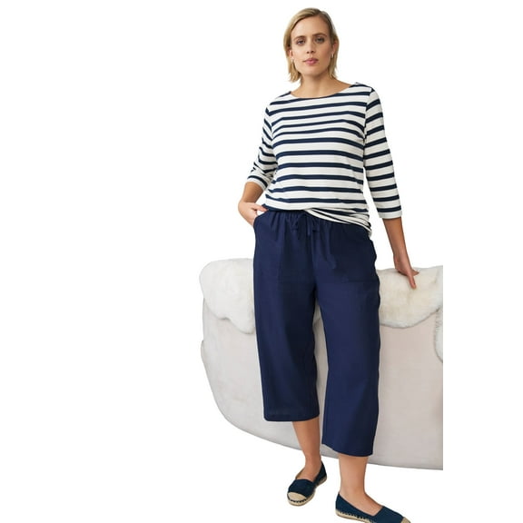 Ellos Women's Linen Blend Drawstring Capris Pants