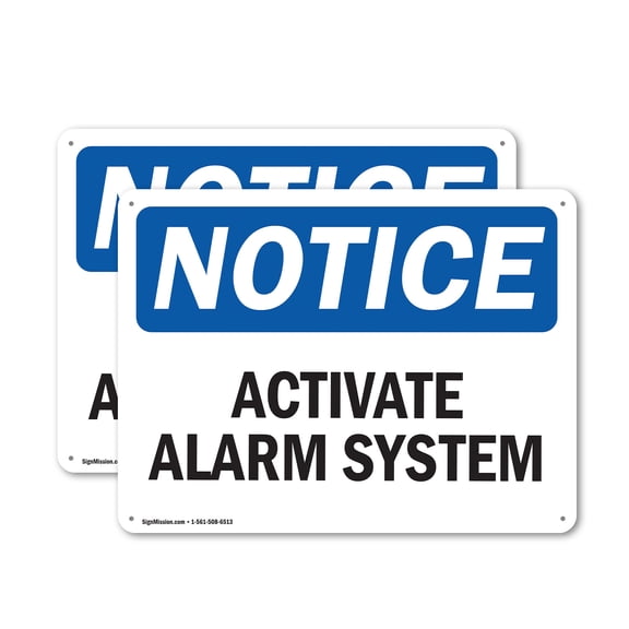(2 Pack) Activate Alarm System OSHA Notice Sign 14 Inch X 10 Inch Indoor / Outdoor Rust-Free Aluminum Metal Signs for Workplace, Workshop, and Construction Site, Made in the USA