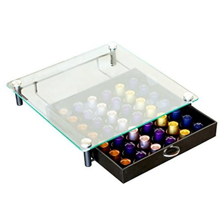 DecoBros Crystal Tempered Glass Nespresso Storage Drawer Holder for Capsules