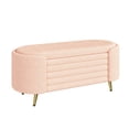 thumbnail image 6 of GZXS Pink Chenille Upholstered End-of-Bed Bench with Removable Lid, Modern Oval Ottoman Footrest with Hidden Storage and Metal Legs for Entryway or Living Room, 44.9"L x 18.3"W x 18.5"H, 6 of 10