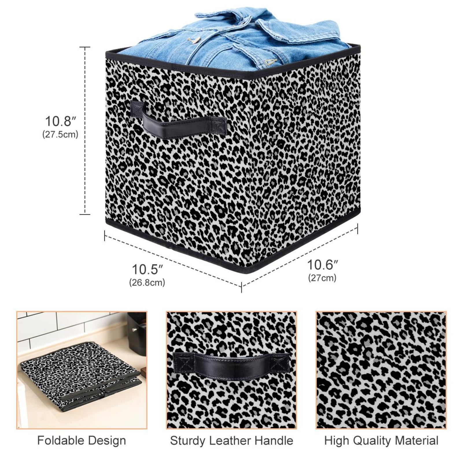 RATGDN Collapsible Fabric Cube Storage Bin with Double Handles for Living Room Bedroom Office Black - Black Leopard Print Elegant