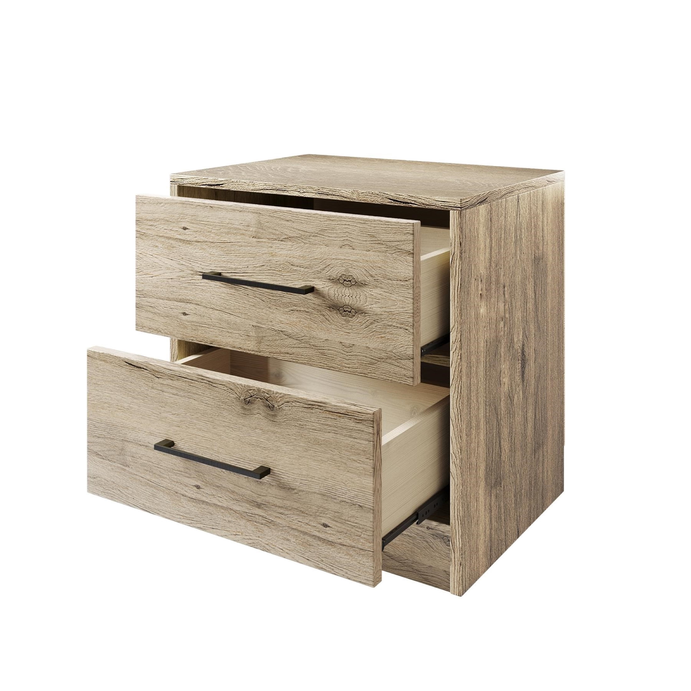 Castle Place Minimalist 2 Drawer Wooden Nightstand, Light Oak