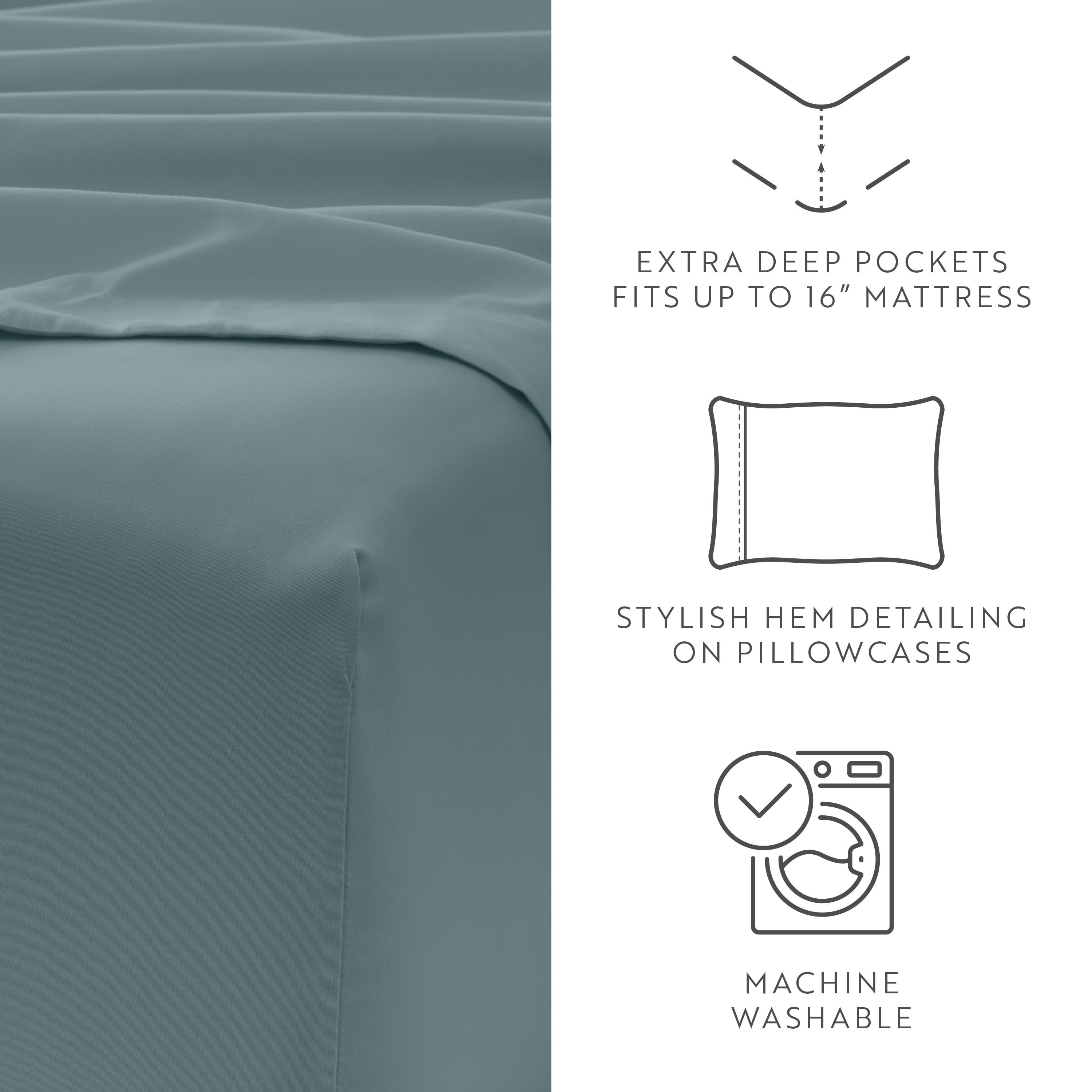 King, Ocean Solid Microfiber 6 Piece Bed Sheet Set, by Noble Linens