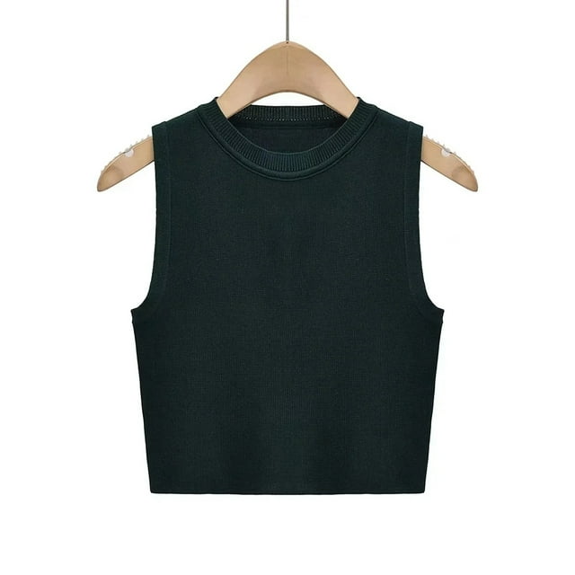 YTDSCS Gilet Pull pour Femmes Col Rond Tricoté Été Pull T-Shirt Extensible Couleur Unie Hauts S-L