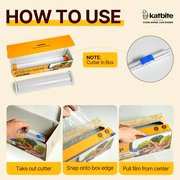 Katbite Plastic Food Wrap Roll, 12 in x 1200 ft (1200 sq ft), Clear, Slide Cutter Included