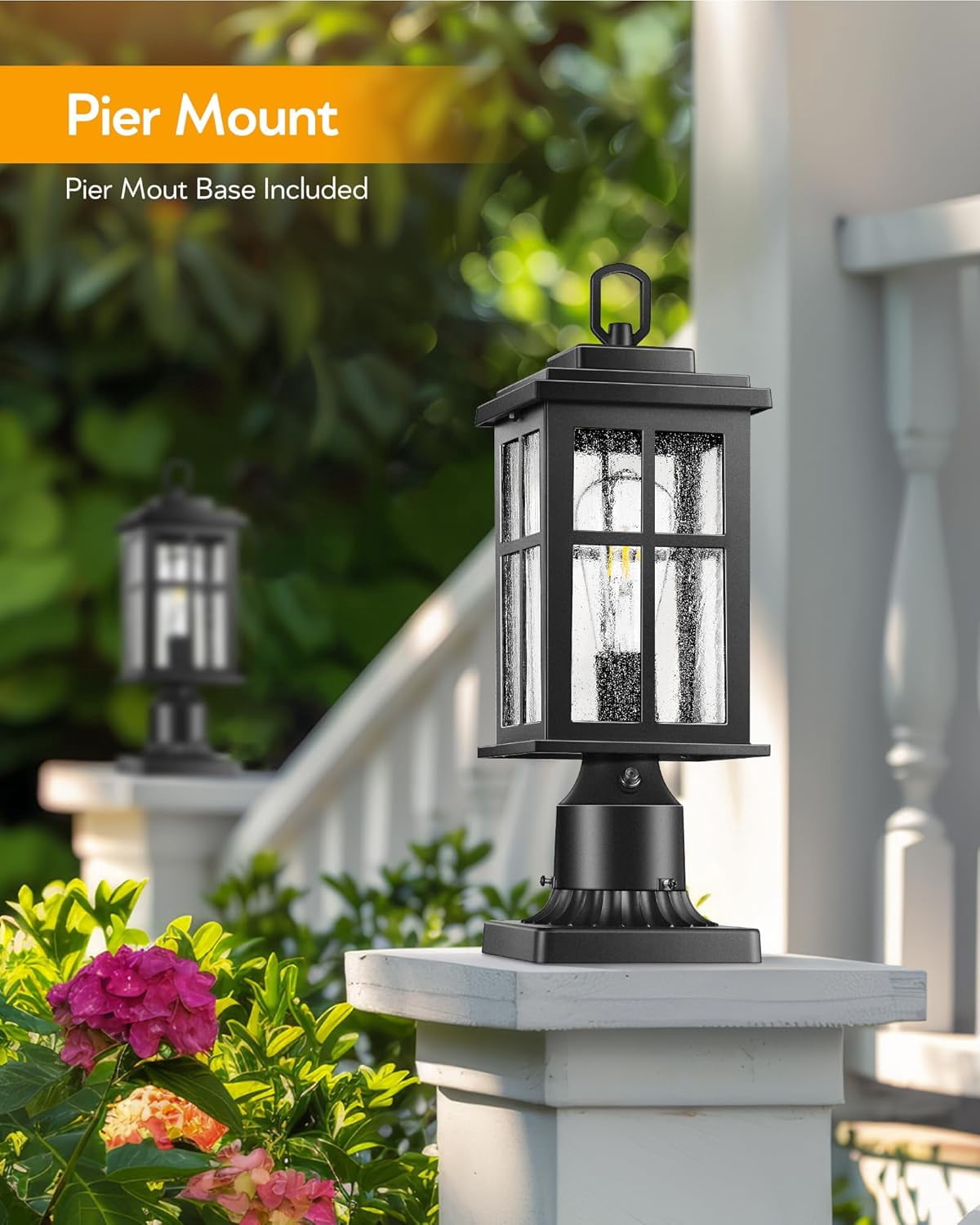 VIANIS Hardwired Dusk to Dawn Outdoor Post Light, Black Outdoor Lamp Post Light Fixture with Pier Mount Base, Modern Waterproof 3 inch Exterior Post Lantern with E26 Base for Garden Patio