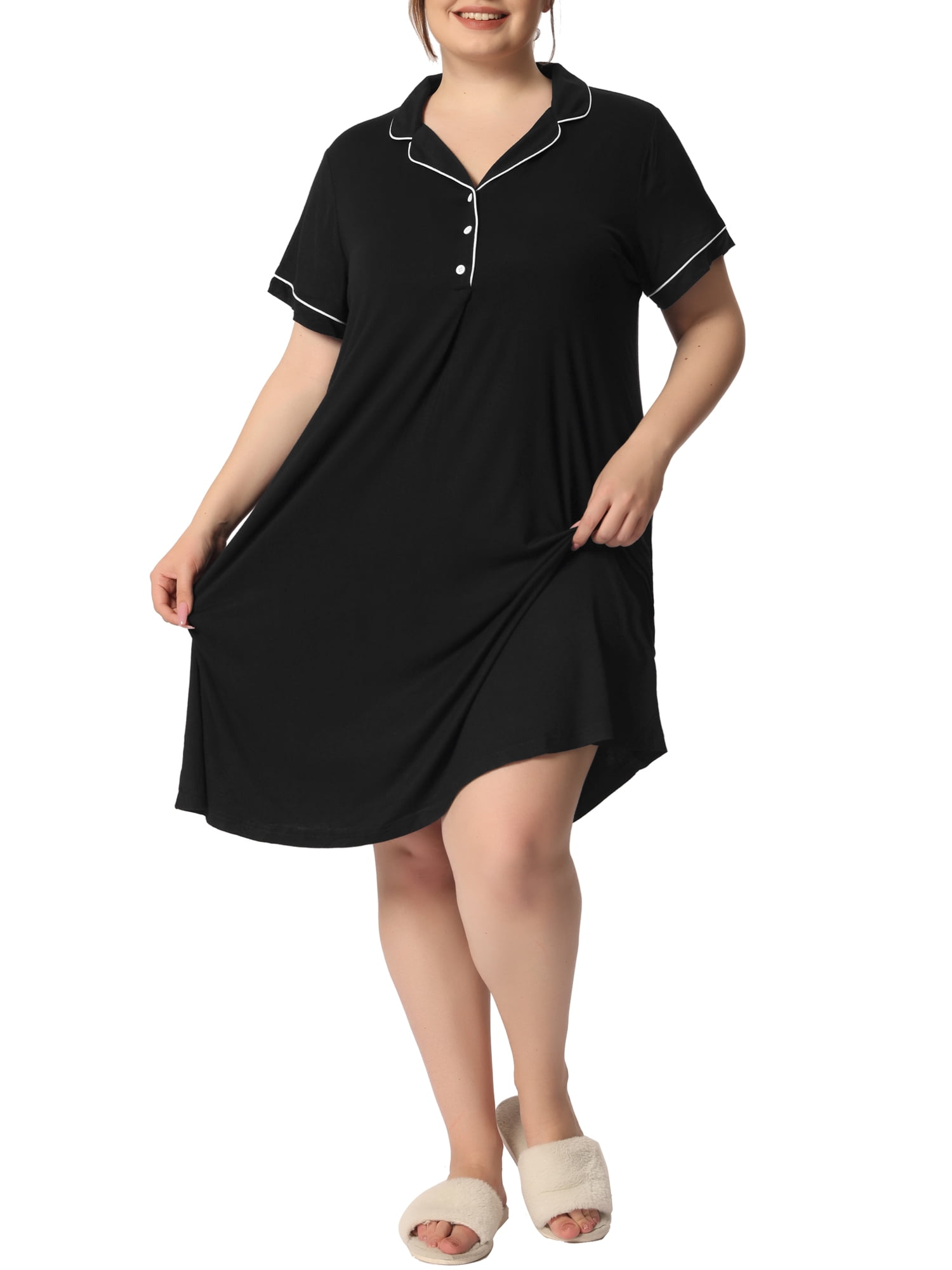 Unique Bargains Women's Plus Size Sleep Shirt Short Sleeves Nightgown Nightdress