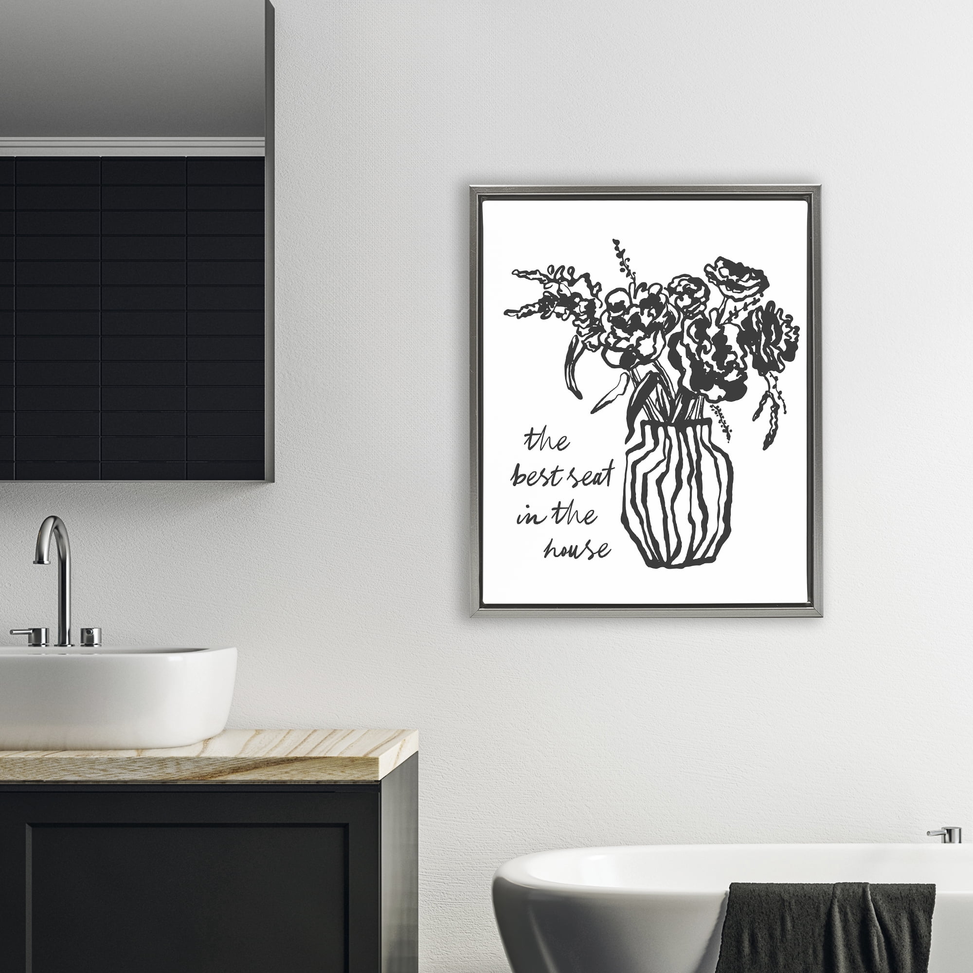 Stupell Industries Best Seat in House Bathroom Gray Framed Floater Canvas Wall Art, design by Lettered and Lined